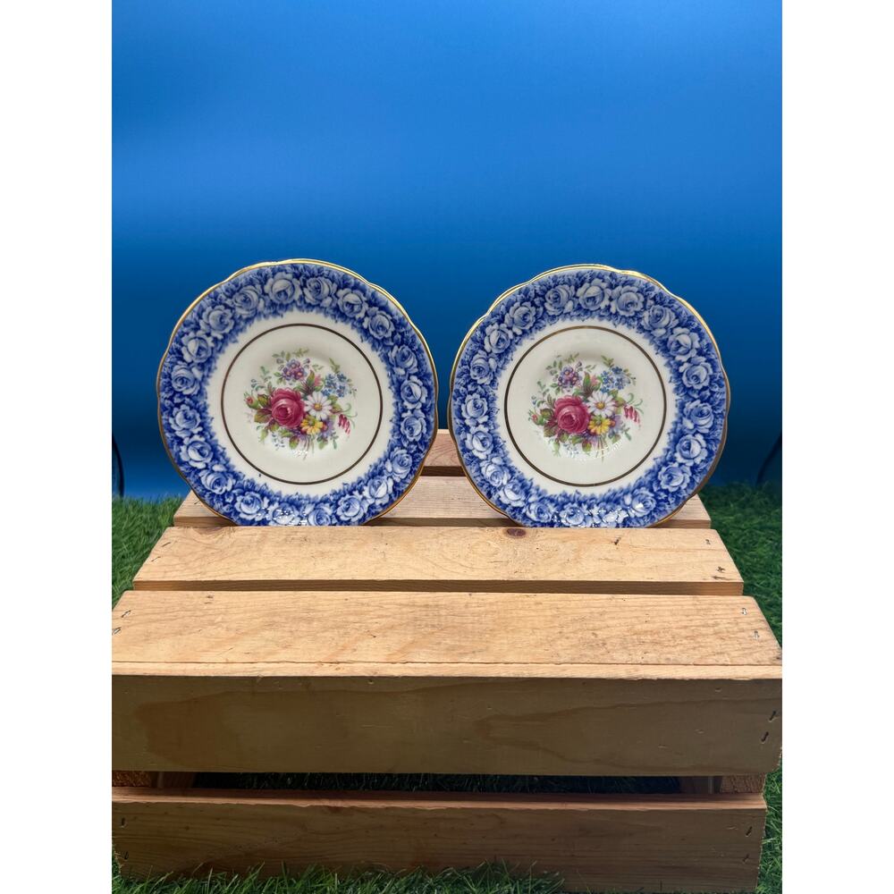 Pair of Vintage Paragon Fine Bone China Chintz Saucers – Victoriana Rose / Blue